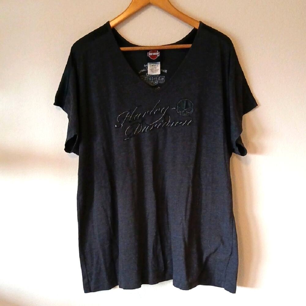 Harley Davidson Las Vegas Embroidered Logo With Skull Shirt